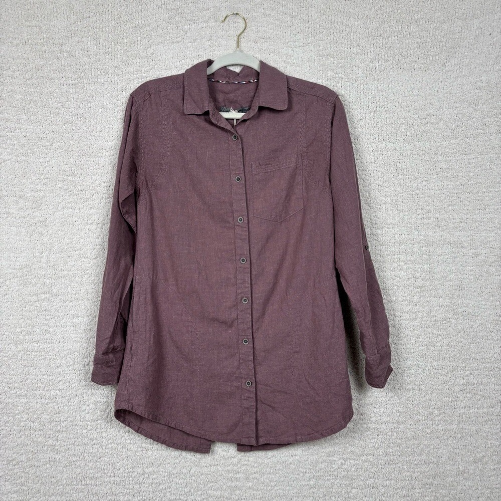 Prana Top Womens XS Mulled Wine Percy Tunic Long Sleeve Button Front Zip Pockets